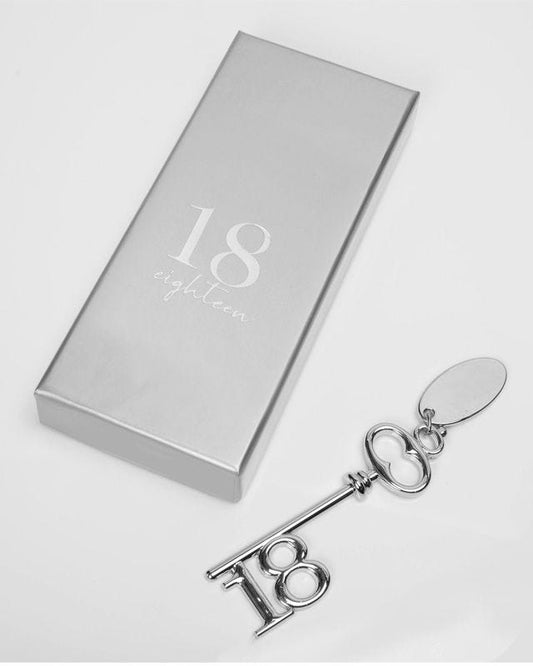 Silver Plated Key & Engraving Tag - 18th Birthday