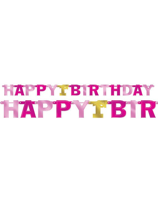 Pink Happy 1st Birthday Paper Letter Banner - 2.1m
