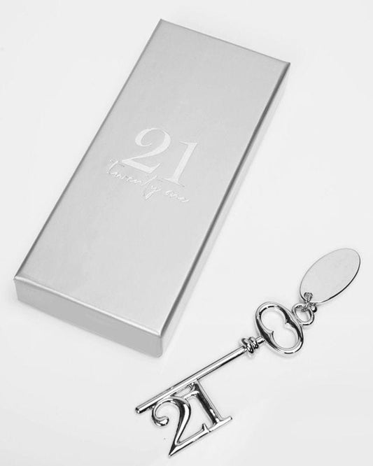 Silver Plated Key & Engraving Tag - 21st Birthday