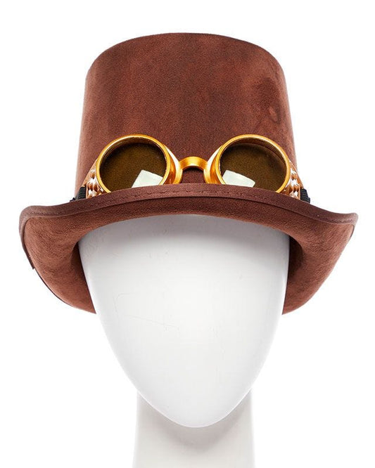 Brown Steampunk Top Hat with Goggles
