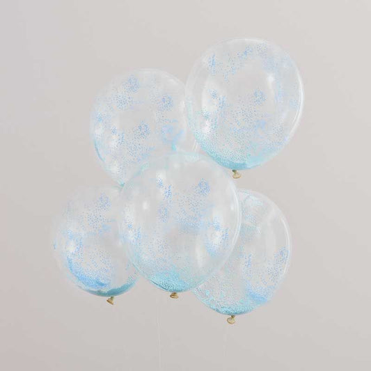 Pastel Blue Bead Confetti Balloons - 12" Latex (5pk)