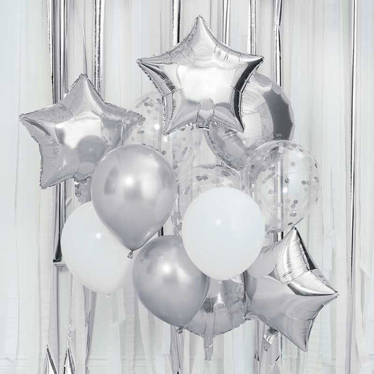 Silver Balloon Bouquet - 12 Balloons