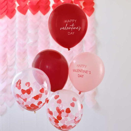 Valentines Confetti Balloon Bouquet - 12" Latex (5pk)
