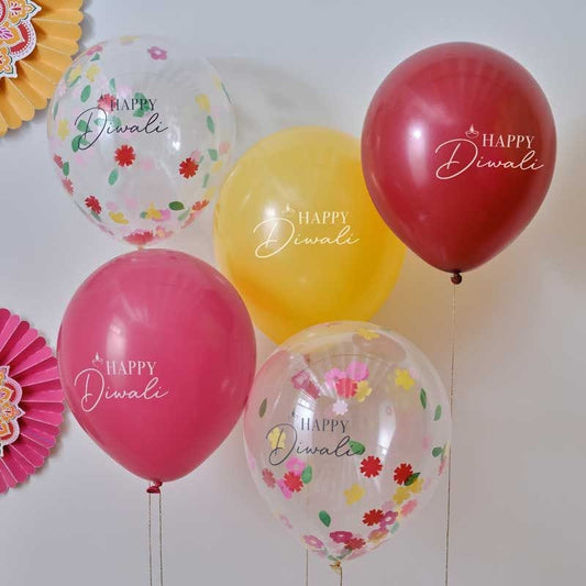 Happy Diwali Balloon Bouquet - 12" Latex (5pk)