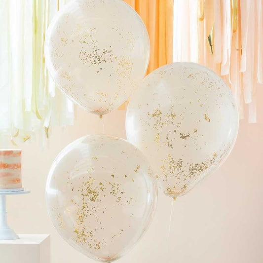 Peach & Gold Confetti Doubled Layered Balloons - 18" Latex (3pk)