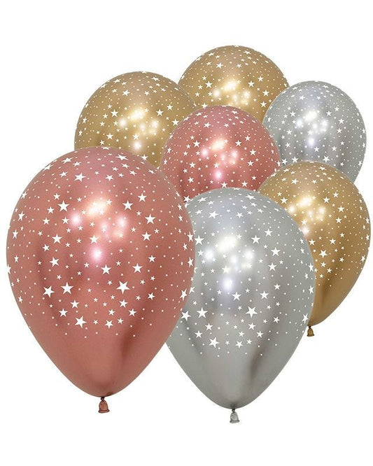 Reflex Star Patterned Assorted Colours - 5" Latex Balloons (50pk)