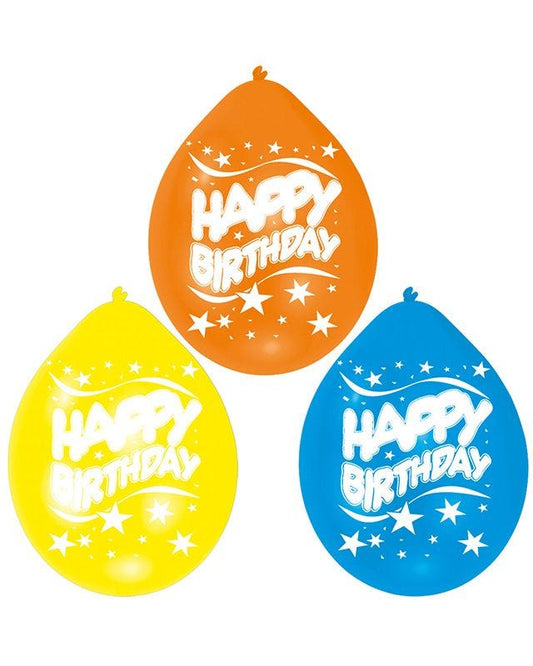Assorted Multicolour Happy Birthday - 9" Latex Balloons (10pk)