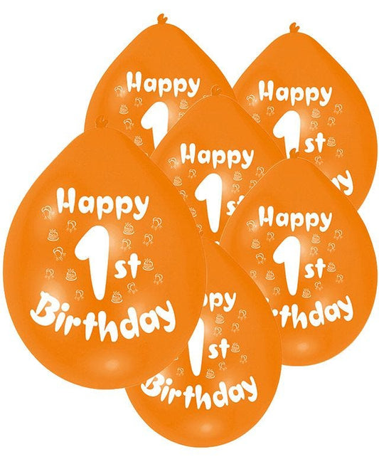 Assorted Multicolour Happy 1st Birthday - 9" Latex Balloons (10pk)