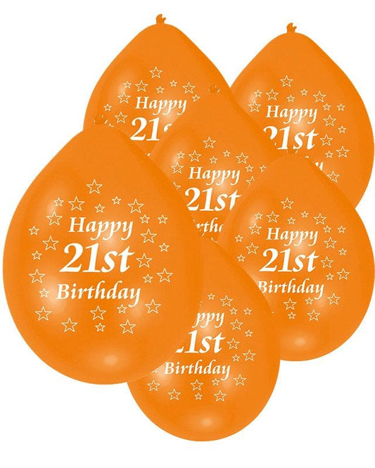 Assorted Multicolour Happy 21st Birthday - 9" Latex Balloons (10pk)