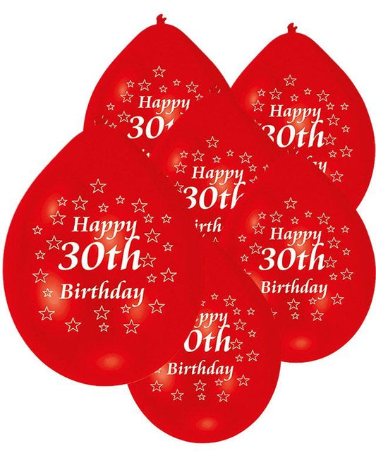 Assorted Multicolour Happy 30th Birthday - 9" Latex Balloons (10pk)