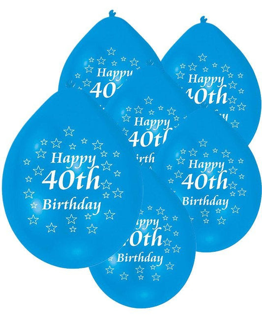 Assorted Multicolour Happy 40th Birthday - 9" Latex Balloons (10pk)
