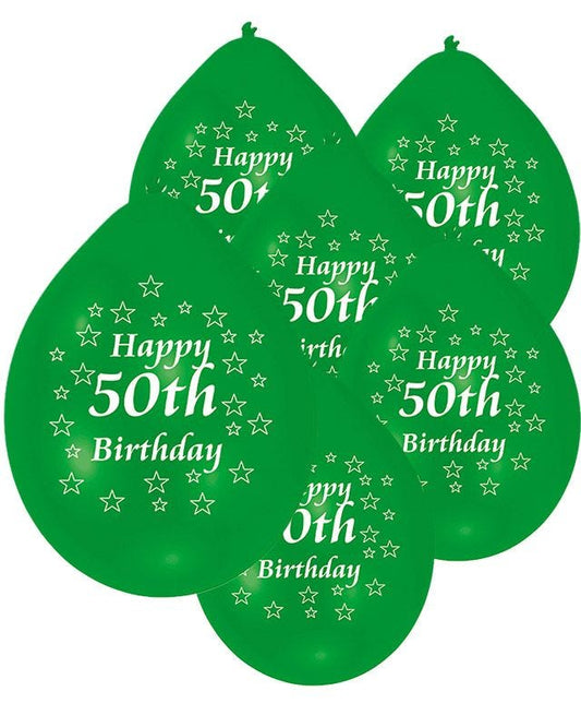 Assorted Multicolour Happy 50th Birthday - 9" Latex Balloons (10pk)