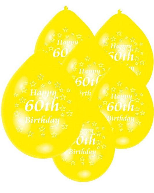 Assorted Multicolour Happy 60th Birthday - 9" Latex Balloons (10pk)
