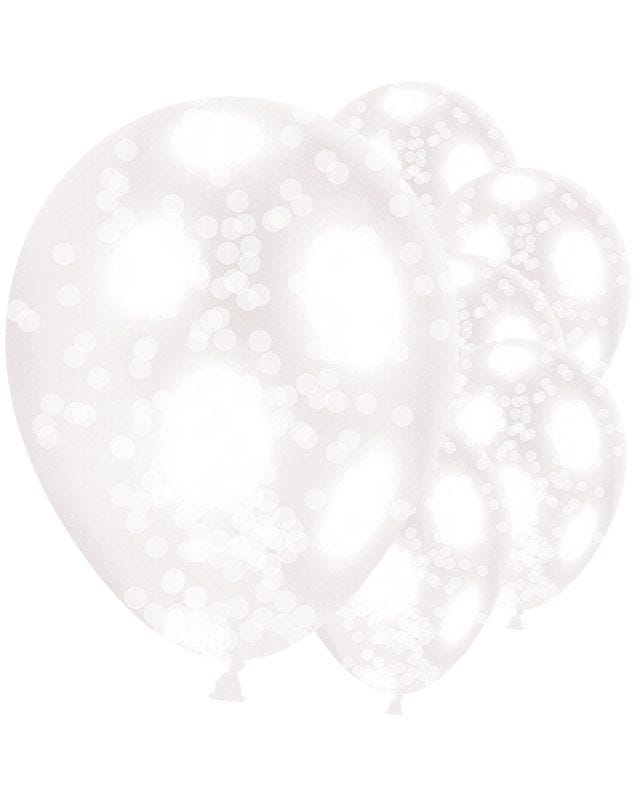 White Confetti Clear Balloons - 11" Latex (6pk)
