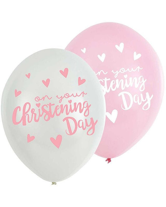 Pink Christening Day 11" Latex Balloons (6pk)