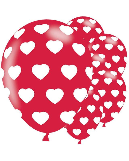 Polka Hearts White On Red Latex Balloons - 11" (6pk)
