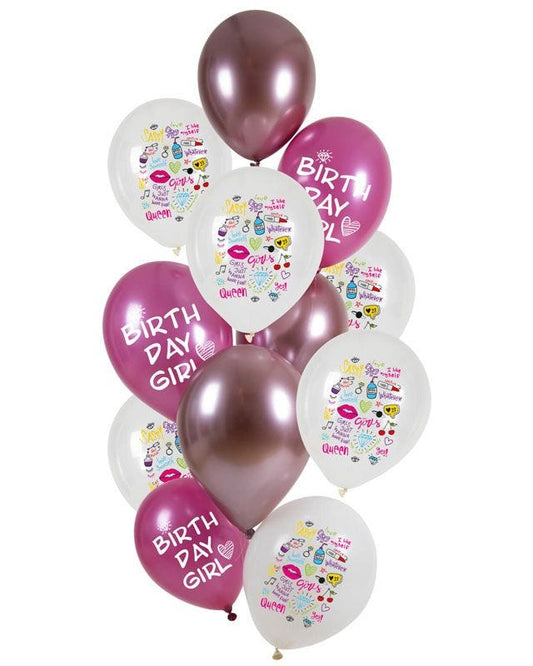 Birthday Girl Balloons - 12" Latex (12pk)