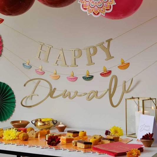 Gold Happy Diwali Paper Banner - 1.5m