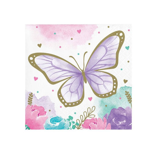 Butterfly Shimmer Paper Napkins - 25cm (16pk)