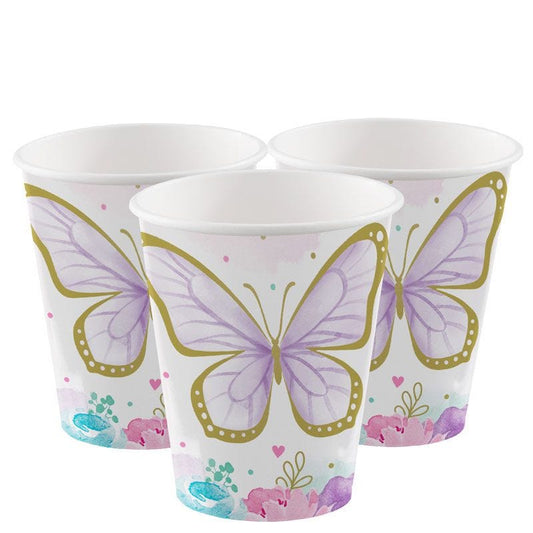 Butterfly Shimmer Paper Cups - 256ml (8pk)