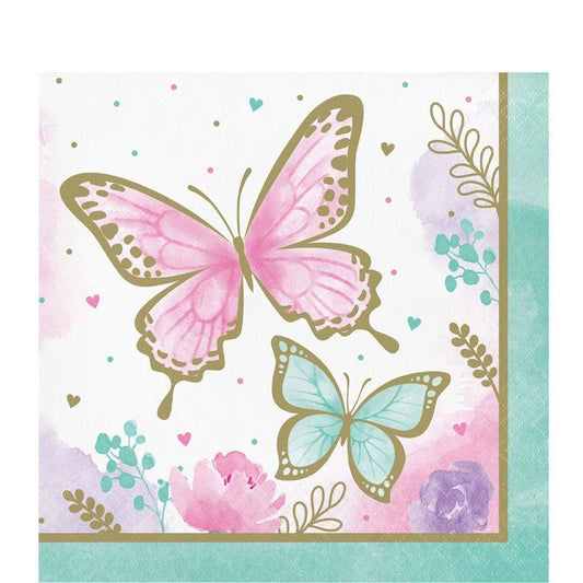 Butterfly Shimmer Paper Napkins - 33cm (16pk)