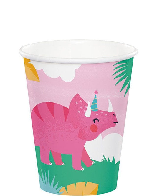 Girl Dino Paper Cups - 256ml (8pk)