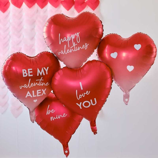 Customisable Heart Valentines Balloons with Stickers - 18" Foil (5pk)