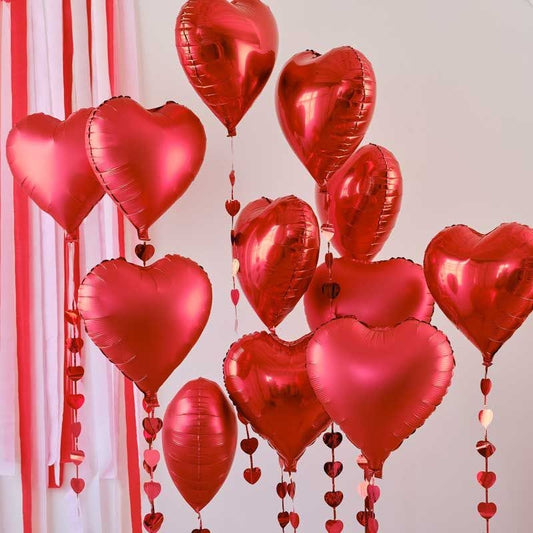 Red Heart Foil Balloons with Balloon Tails (12pk)