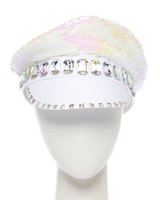 White Reversible Sequin Biker Hat