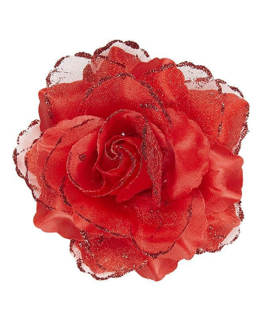 Red Rose Hair Clip With Glitter