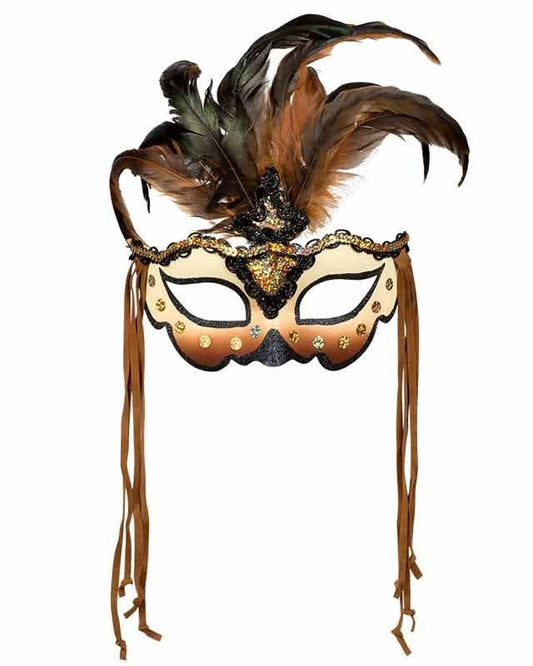 Brown Feathered Masquerade Mask