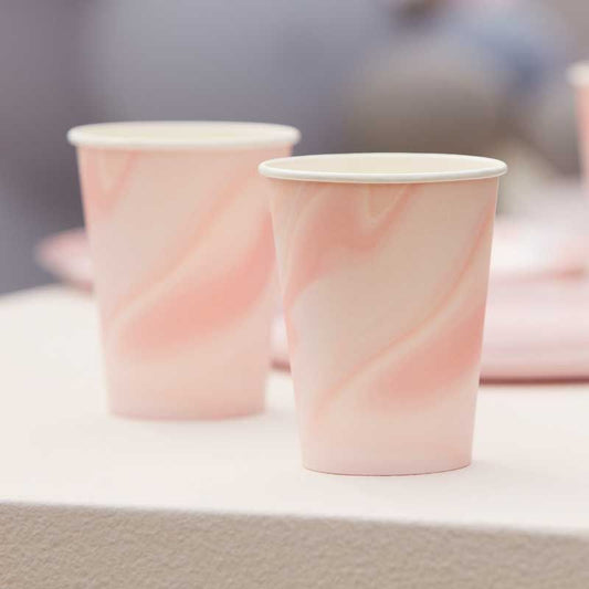 Pink Marble Paper Cups - 266ml (8pk)
