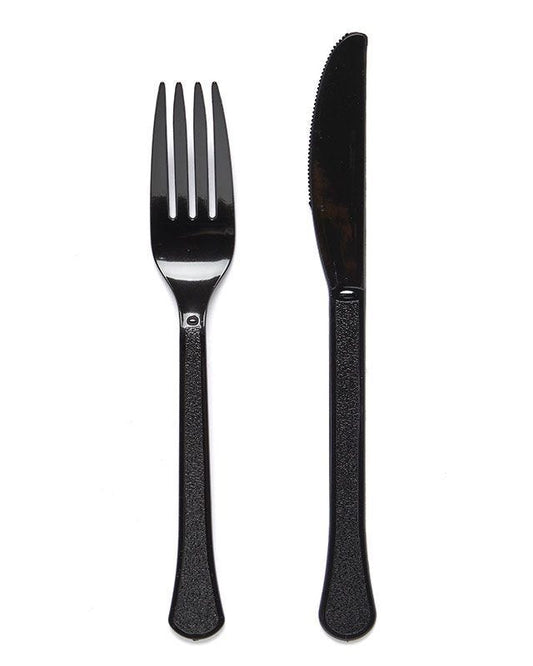 Black Reusable Plastic Cutlery Set (24pk)