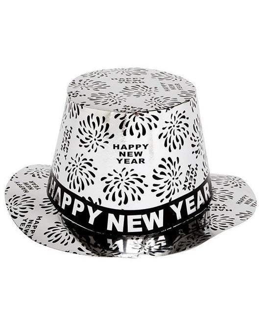 Silver Happy New Year Top Hat