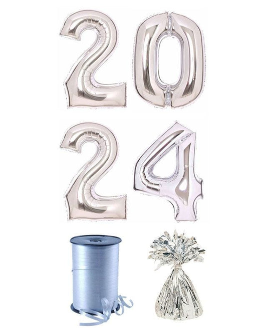 Silver 2024 Foil Balloon Kit
