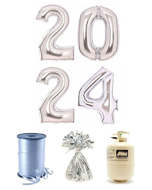 Silver 2024 Foil Balloon Kit with Helium