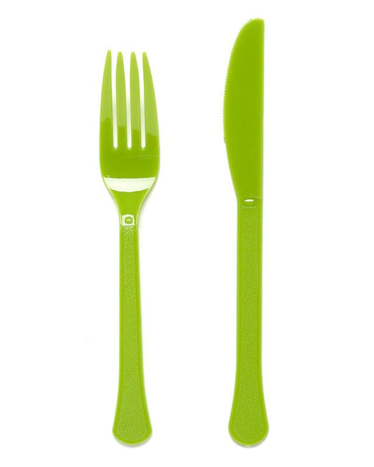 Lime Green Reusable Plastic Cutlery Set (24pk)