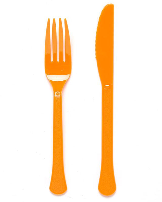 Orange Reusable Plastic Cutlery Set (24pk)