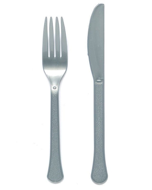 Silver Reusable Plastic Cutlery Set (24pk)