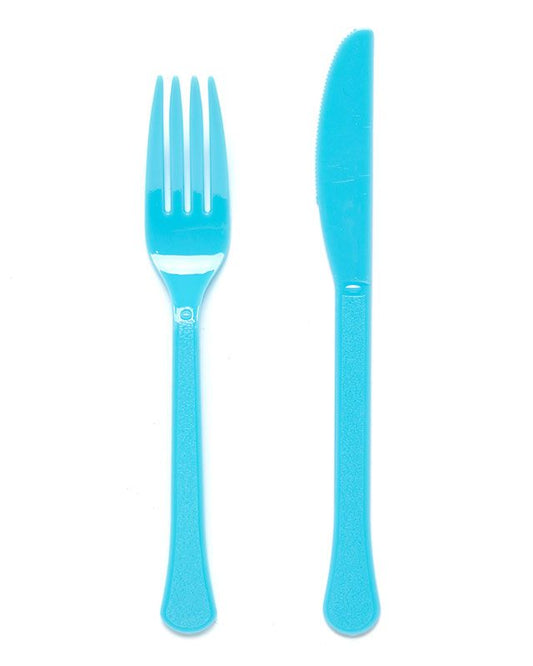 Turquiose Reusable Plastic Cutlery Set (24pk)