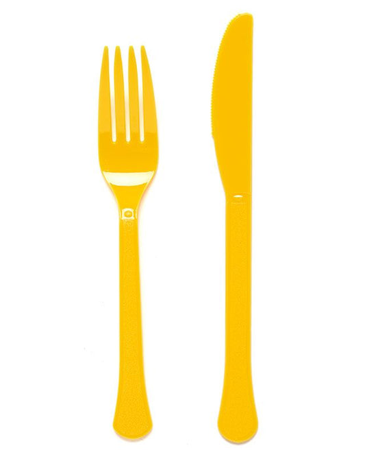 Yellow Reusable Plastic Cutlery Set (24pk)