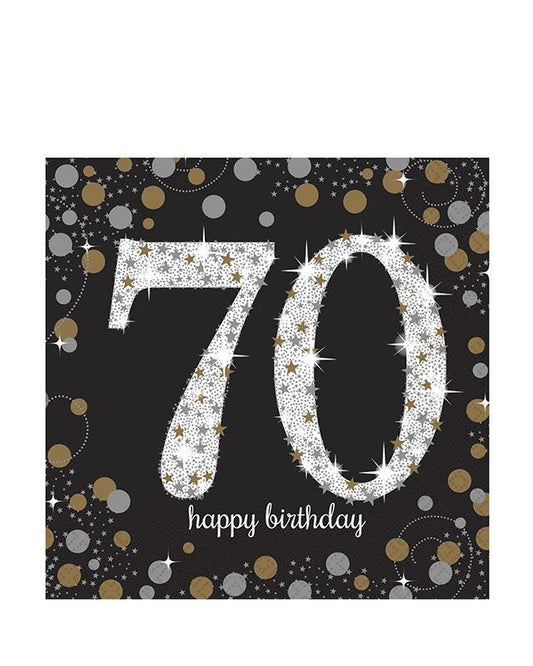 Gold Sparkling Celebration 70th Birthday Paper Napkins 33cm (16pk)