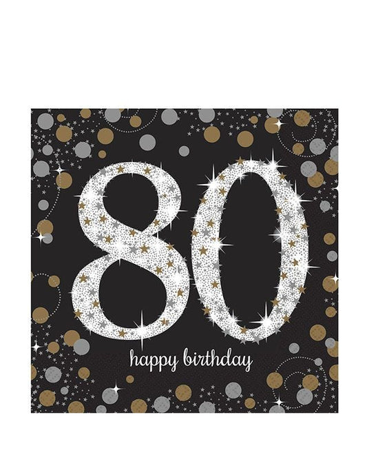 Gold Sparkling Celebration 80th Birthday Paper Napkins 33cm (16pk)