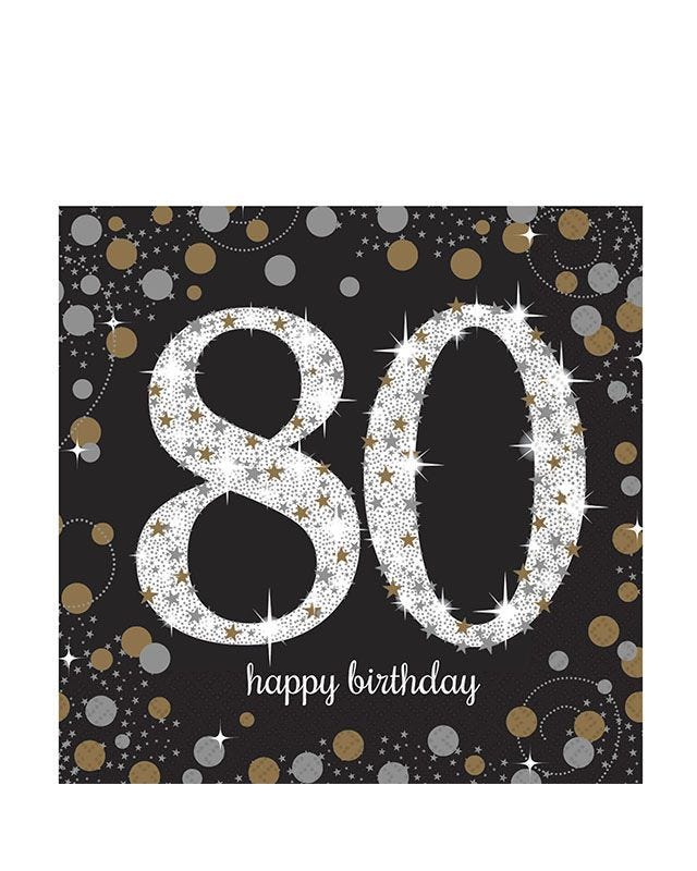 Gold Sparkling Celebration 80th Birthday Paper Napkins 33cm (16pk)