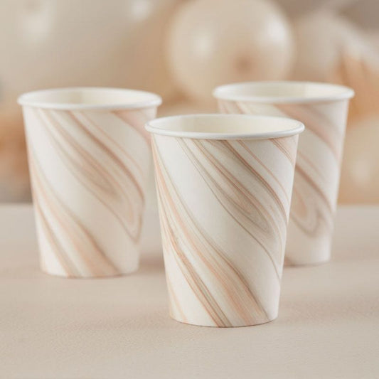 Natural Marble Paper Cups - 266ml (8pk)