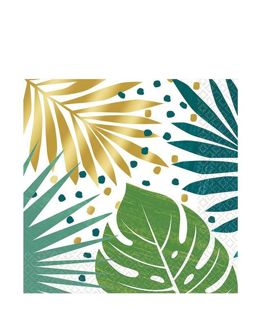 Tropical Palms Gold Paper Napkins 33cm (16pk)