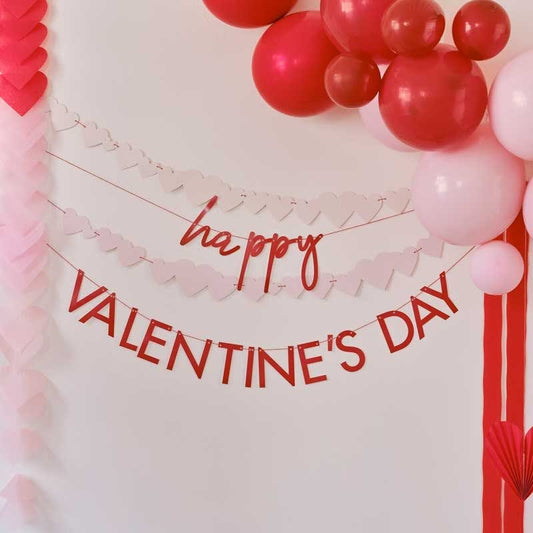 Red & Pink Happy Valentines & Heart Paper Banners - 2.5m