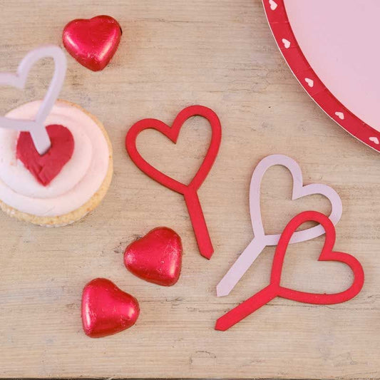 Red & Pink Heart Wooden Cupcake Toppers (6pk)