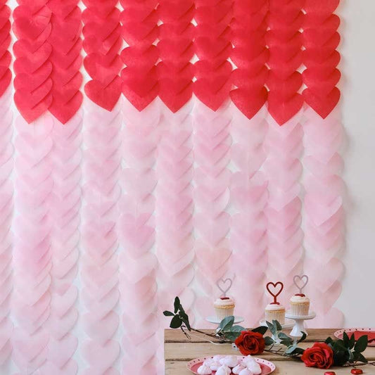 Red & Pink Ombre Heart Tissue Paper Backdrop