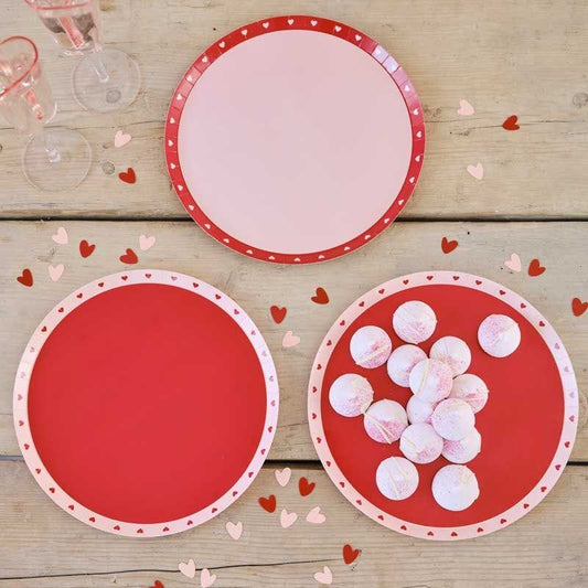 Red & Pink Valentines Heart Plates - 25cm (8pk)